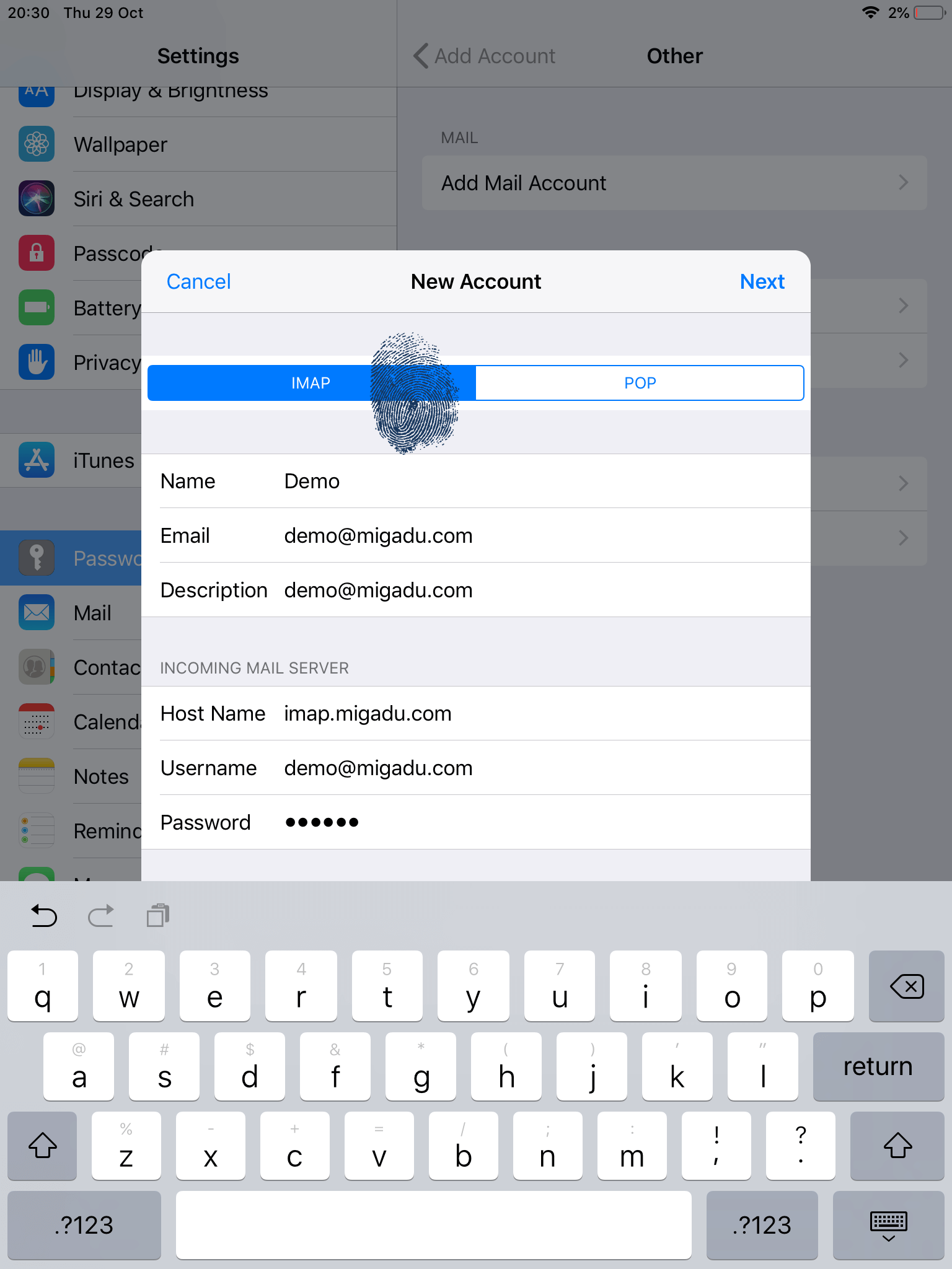 apple imap settings