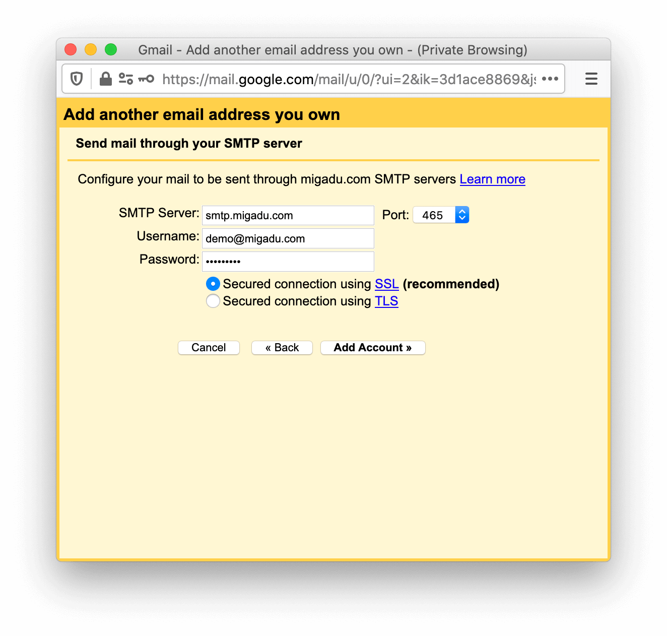 Gmail send as SMTP settings