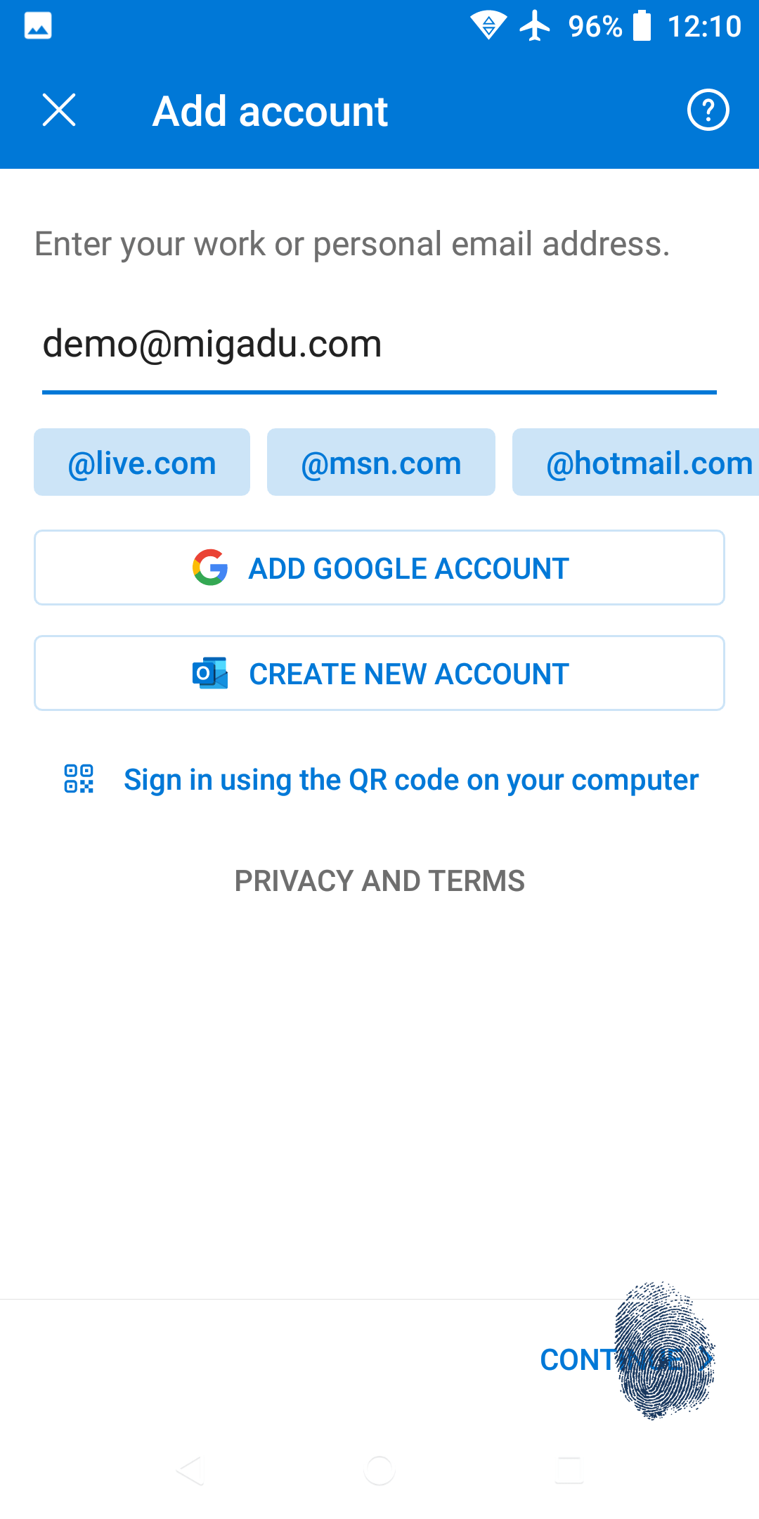 Outlook add account