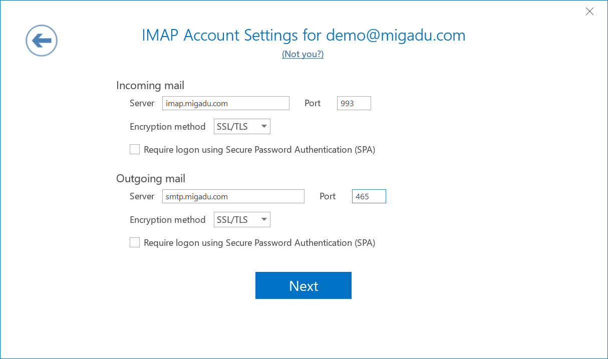 Outlook imap settings