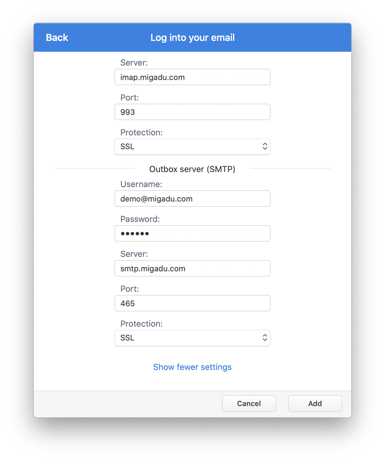 Spark advanced settings screen SMTP